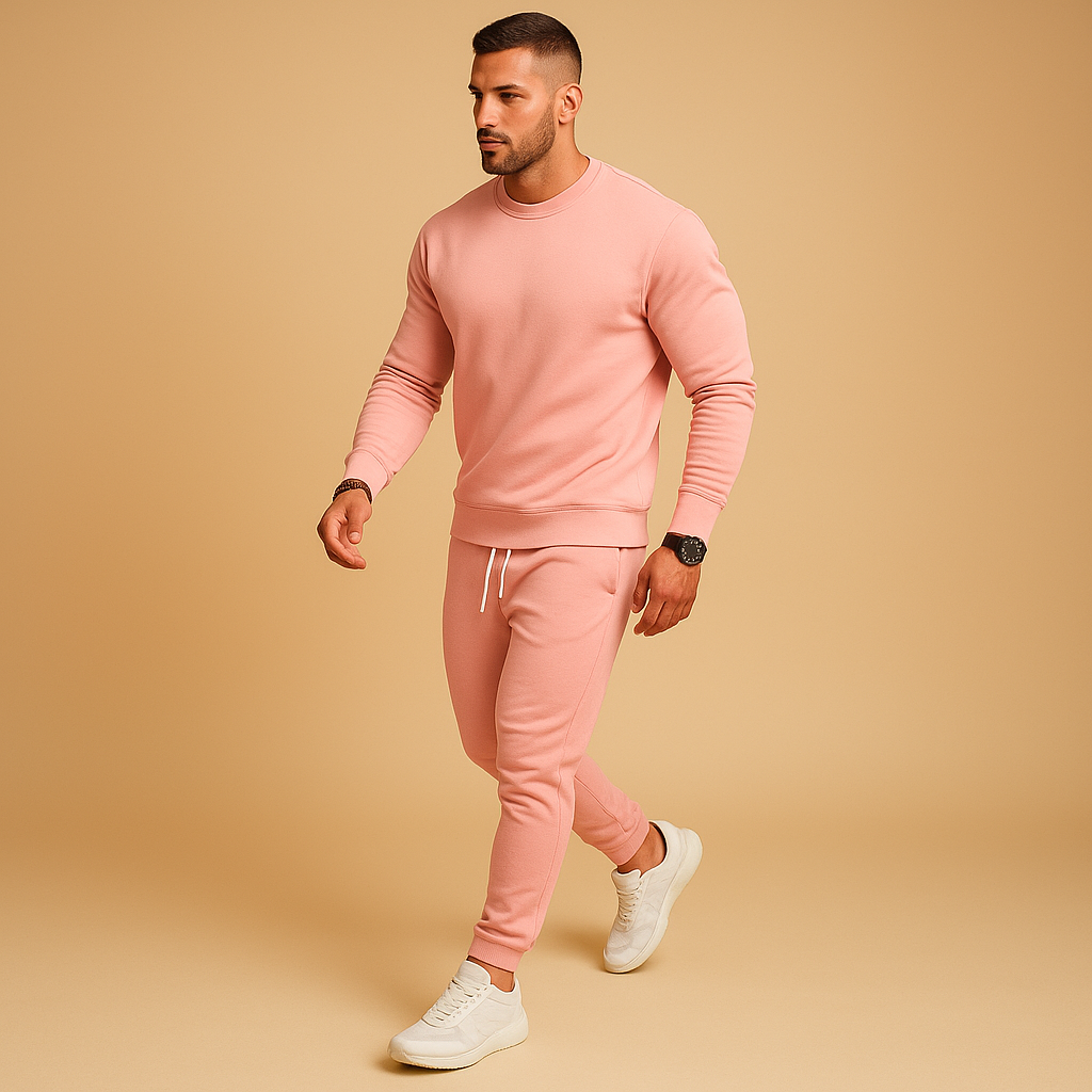 Conjunto de sudadera de cuello redondo y joggers para hombre – Chándal de dos piezas de corte ajustado para viajes, estilo urbano y uso diario informal