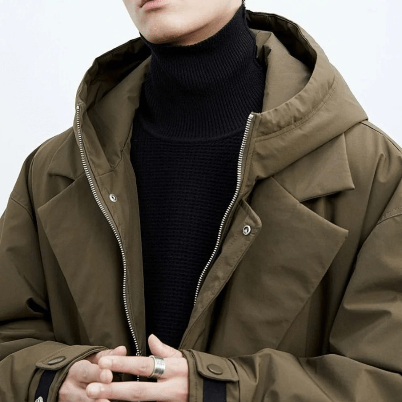 Men’s Hooded Longline Trench Coat – Double-Closure Straight-Fit Outerwear with Practical Pockets for Autumn Winter and Travel