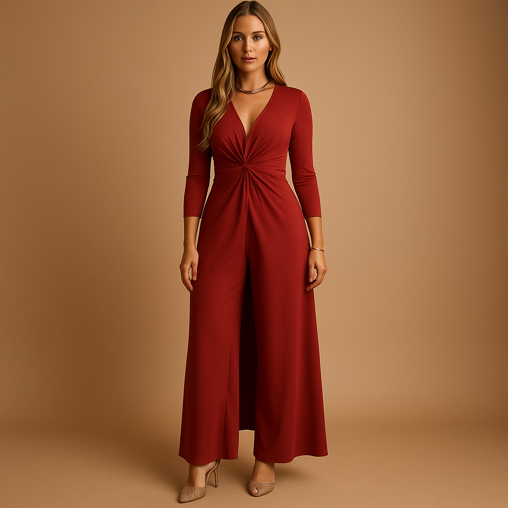 Combinaison pantalon à jambes larges et col V pour femme - Modèle à manches trois quarts cintré à la taille pour les dîners, les mariages, les événements en soirée, les voyages et les occasions élégantes