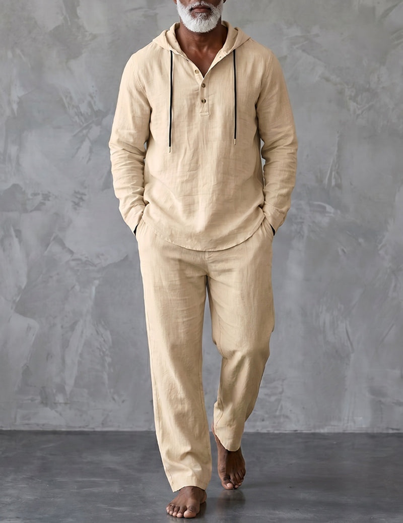 Ensemble détente pour homme avec sweat à capuche, haut Henley et pantalon décontracté