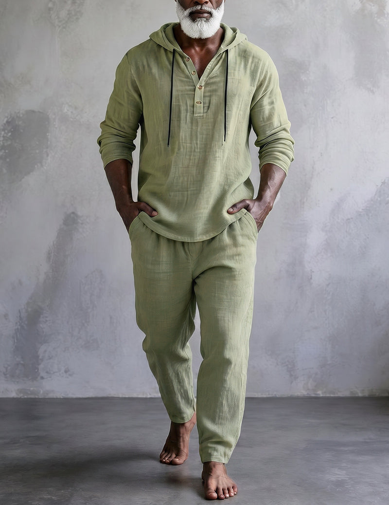 Ensemble détente pour homme avec sweat à capuche, haut Henley et pantalon décontracté