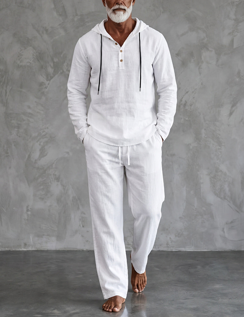 Ensemble détente pour homme avec sweat à capuche, haut Henley et pantalon décontracté