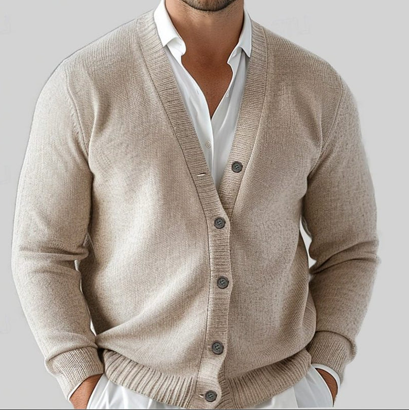 Strikket cardigan med V-hals til mænd - langærmet lag med knapper foran og afslappet pasform til smart-casual-brug