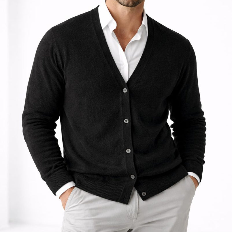 Strikket cardigan med V-hals til mænd - langærmet lag med knapper foran og afslappet pasform til smart-casual-brug