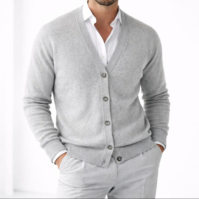 Strikket cardigan med V-hals til mænd - langærmet lag med knapper foran og afslappet pasform til smart-casual-brug