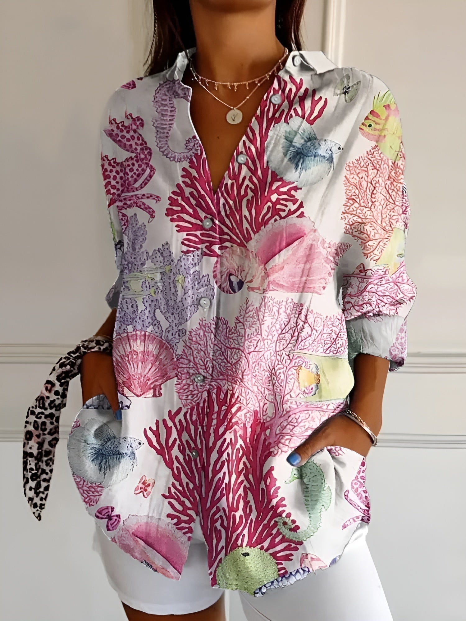 Women’s Floral Button-Front Blouse – Relaxed Longline Shirt for Summer Wear