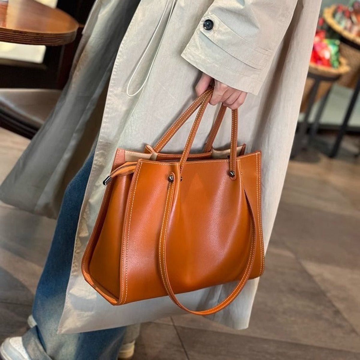 Damska duża strukturalna torba shopper ze skóry wegańskiej – torba na ramię z dwoma uchwytami do pracy, podróży, na zakupy, do biura, na miejskie wyjścia, weekendowe plany i zorganizowane codzienne stylizacje