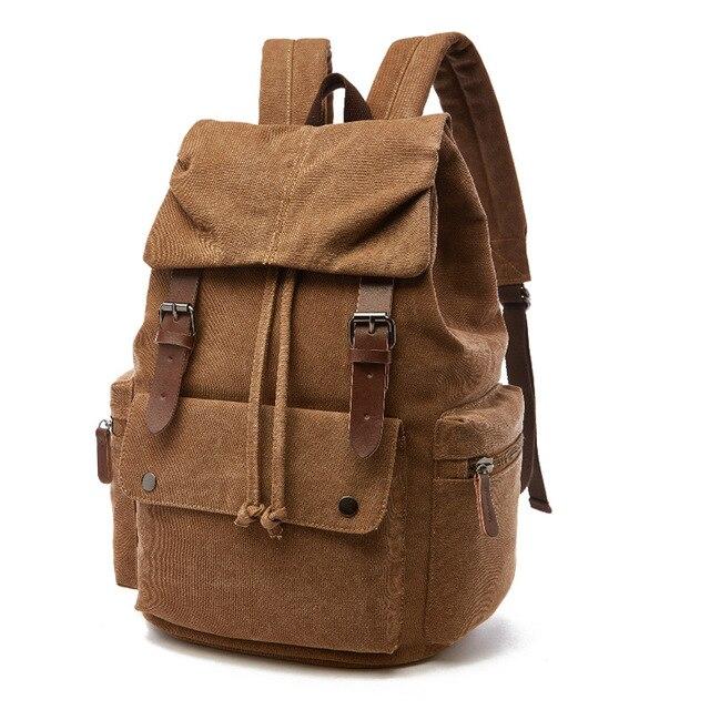 Women’s Vintage Canvas Drawstring Backpack – Buckle-Strap Multi-Pocket Rucksack for Work Travel and College