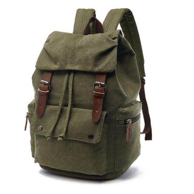 Women’s Vintage Canvas Drawstring Backpack – Buckle-Strap Multi-Pocket Rucksack for Work Travel and College