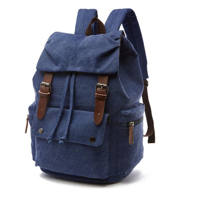 Women’s Vintage Canvas Drawstring Backpack – Buckle-Strap Multi-Pocket Rucksack for Work Travel and College