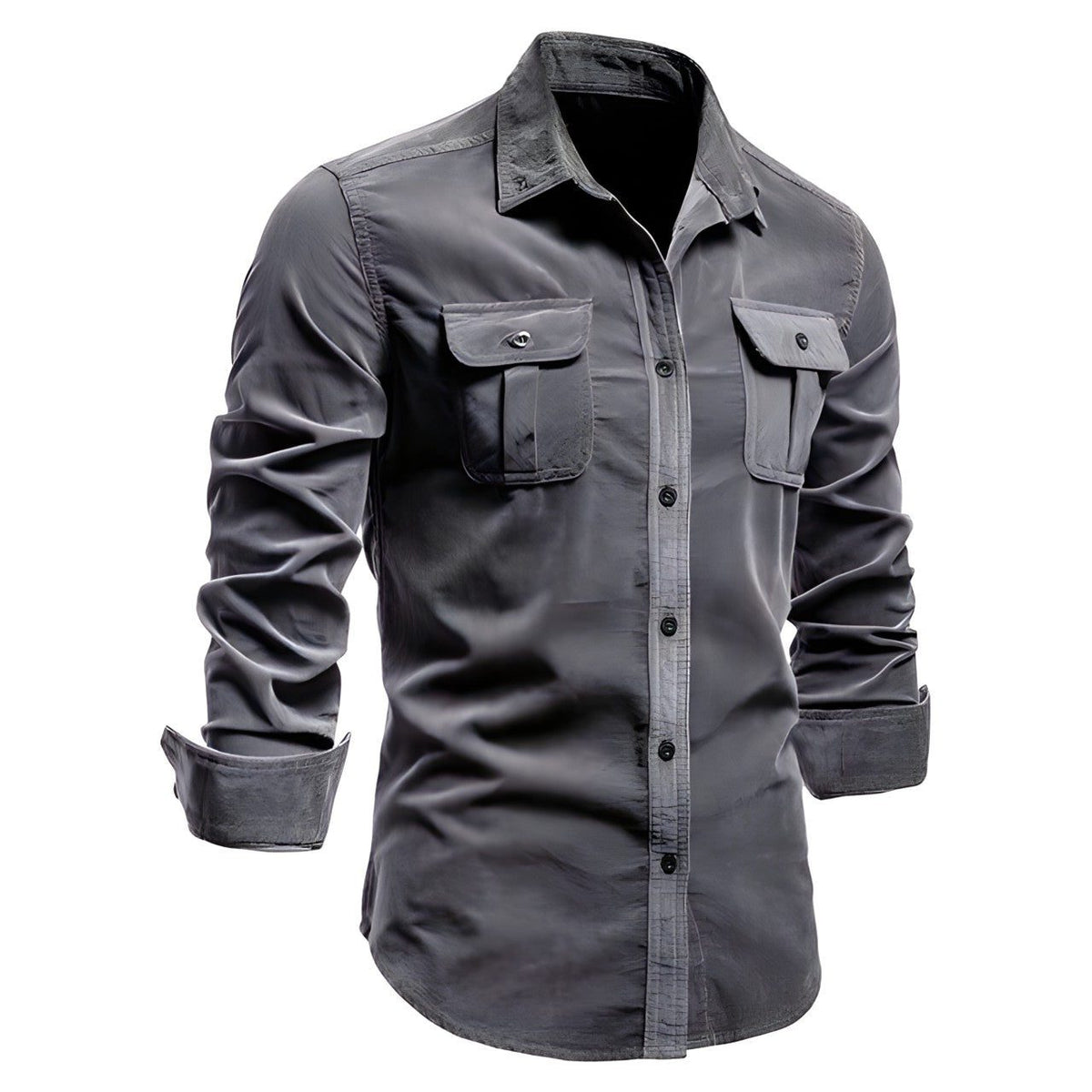 Camicia da lavoro utility da uomo – Sovracamicia a maniche lunghe con bottoni e tasche applicate con patta sul petto per tutti i giorni