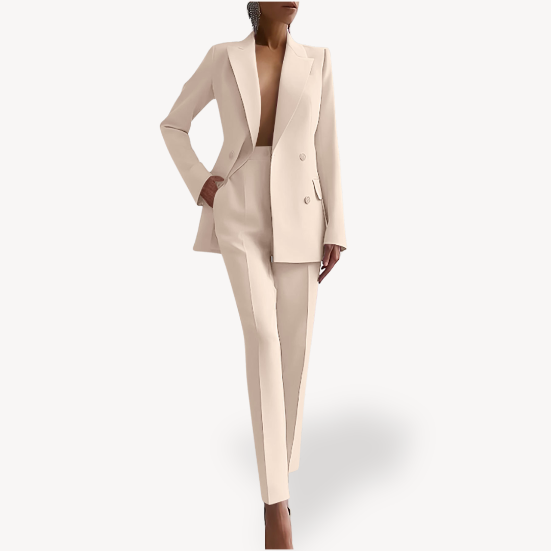 Costume-pantalon ajusté pour femme – Ensemble avec blazer croisé pour le bureau et les soirées