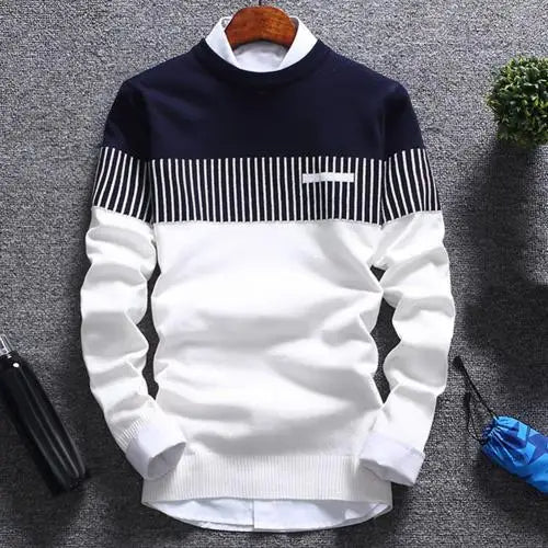 Pánský svetr s potiskem, kulatý výstřih, regular fit, dlouhý rukáv