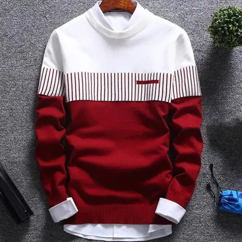Pánský svetr s potiskem, kulatý výstřih, regular fit, dlouhý rukáv