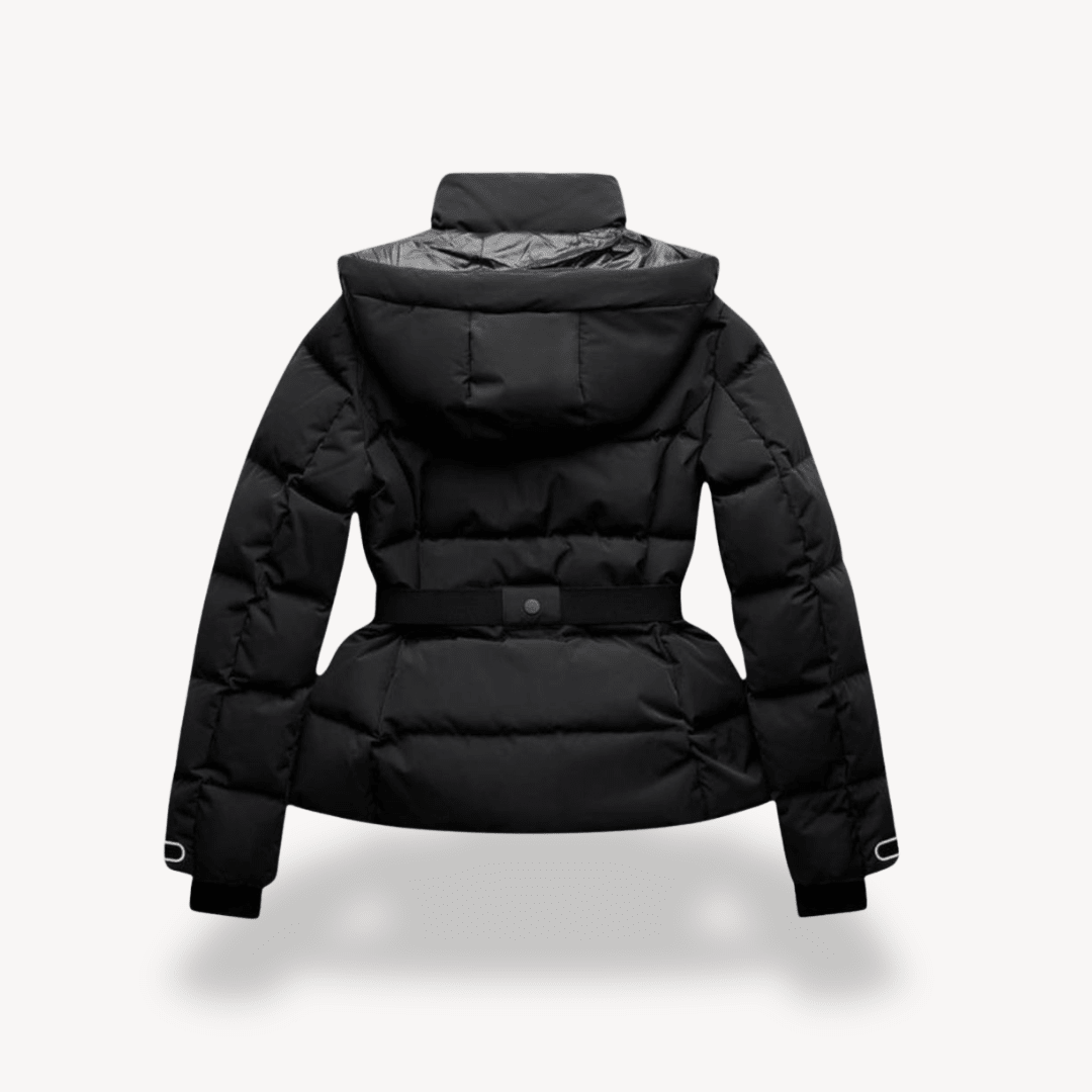 Doudoune à capuche ceinturée pour femme - manteau d’hiver matelassé à col montant et poches zippées