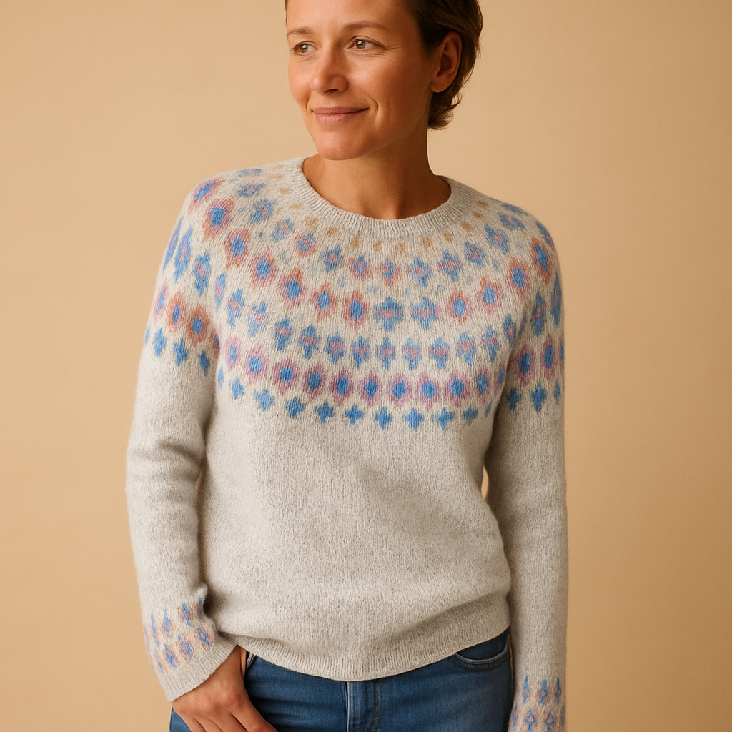 Women’s Printed Wool-Blend Knitted Sweater – Soft Crew-Neck Long-Sleeve Winter Layer for Autumn City Wear Travel Weekend Outings Casual Days and Cosy Everyday Styling