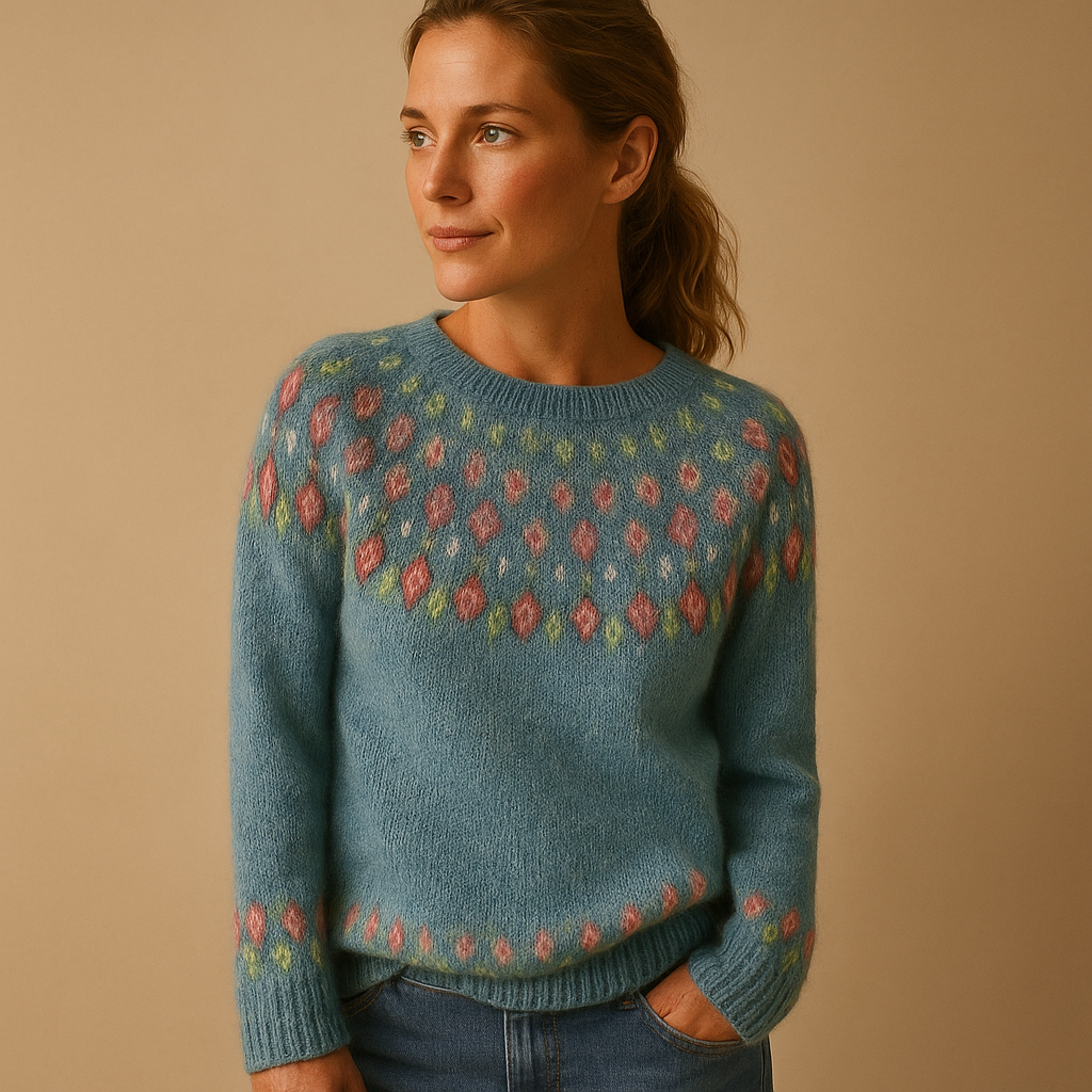 Women’s Printed Wool-Blend Knitted Sweater – Soft Crew-Neck Long-Sleeve Winter Layer for Autumn City Wear Travel Weekend Outings Casual Days and Cosy Everyday Styling