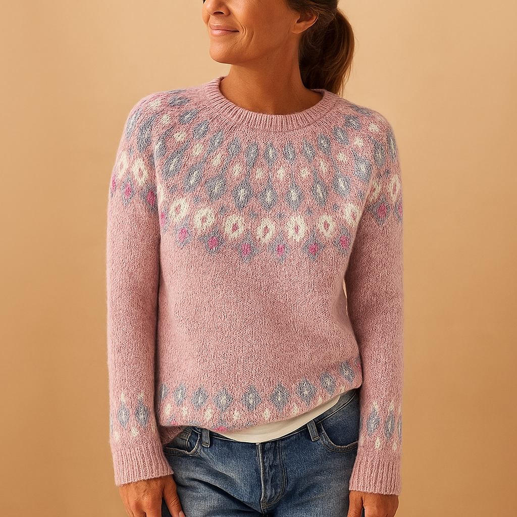 Women’s Printed Wool-Blend Knitted Sweater – Soft Crew-Neck Long-Sleeve Winter Layer for Autumn City Wear Travel Weekend Outings Casual Days and Cosy Everyday Styling