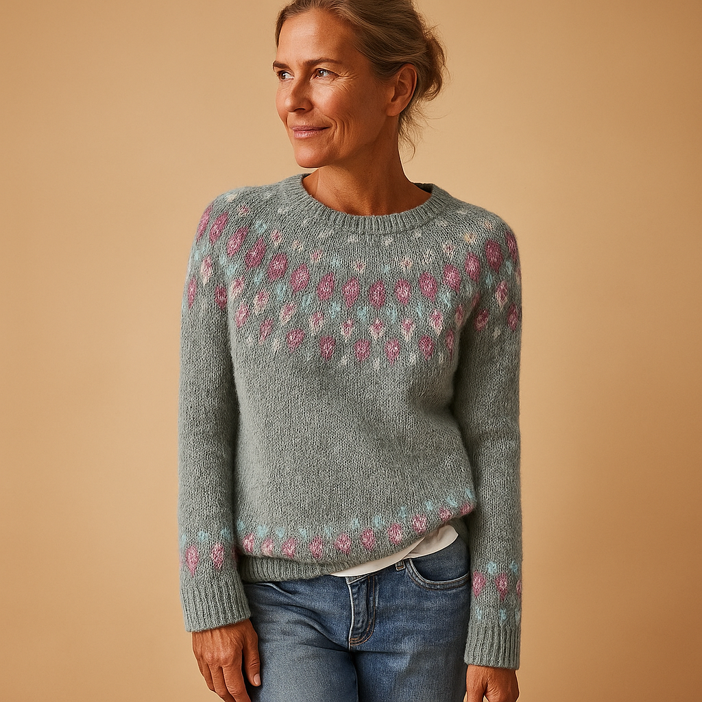 Women’s Printed Wool-Blend Knitted Sweater – Soft Crew-Neck Long-Sleeve Winter Layer for Autumn City Wear Travel Weekend Outings Casual Days and Cosy Everyday Styling