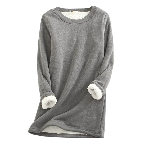 Lang sweatshirt til kvinder i fleece – Blød pullover med rund hals til hyggelig lag-på-lag-stil om efteråret