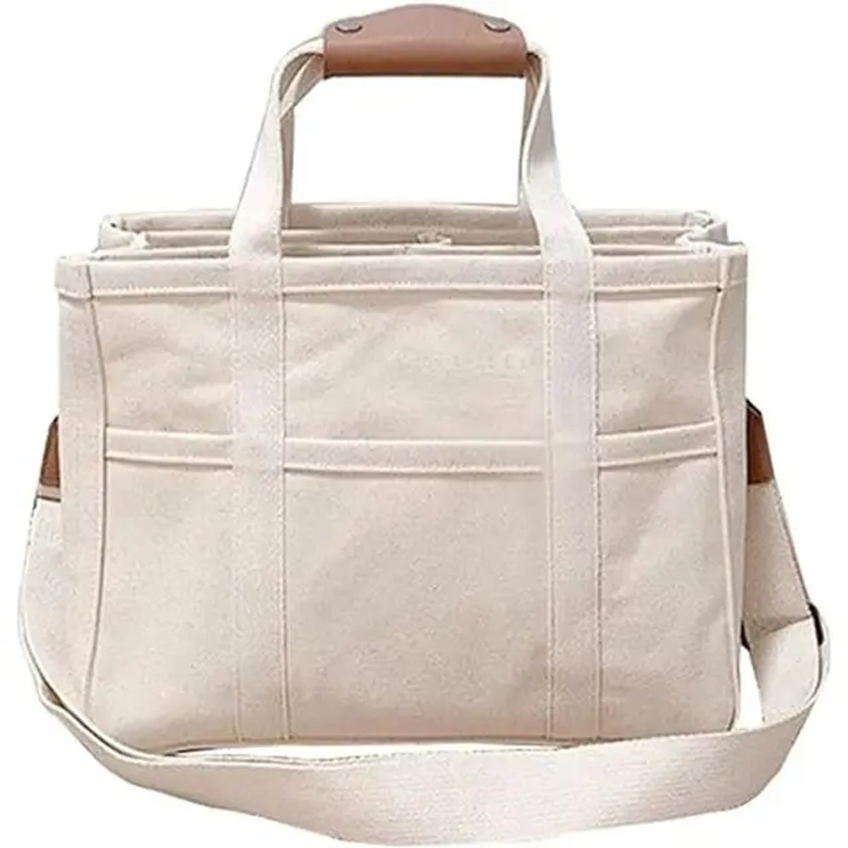 Women’s Large Multi-Pocket Canvas Tote Bag – Spacious Dual-Handle Shoulder Carryall for Work Travel Shopping University Weekend Trips and Organised Everyday Use