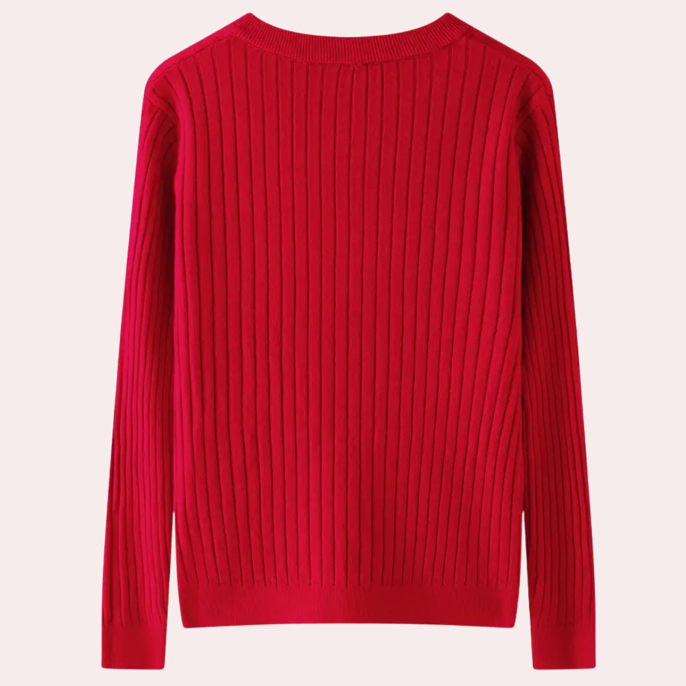 Suéter de punto acanalado para mujer con cuello en V y tapeta de botones