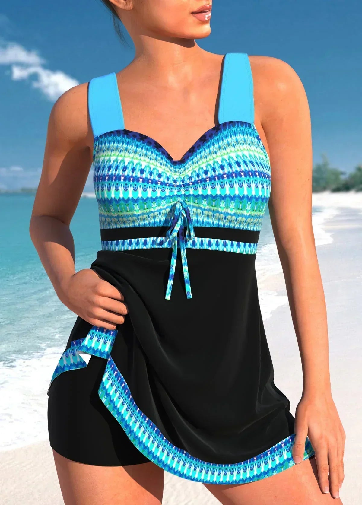 Γυναικείο Τυπωμένο Μαγιό Φόρεμα Tankini με Φούστα