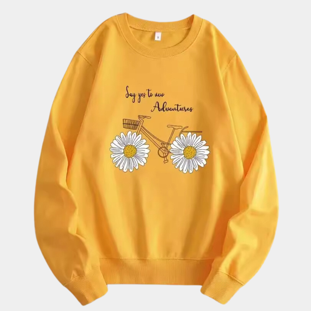 Damen-Sweatshirt mit Fahrrad- und Gänseblümchenmotiv – legerer Pullover mit Rundhalsausschnitt für alltägliche Abenteuer