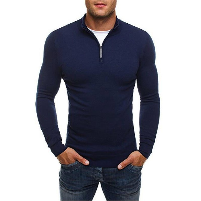 Maglione da uomo con mezza zip – Pullover aderente a maniche lunghe con collo alla coreana per un look a strati casual elegante
