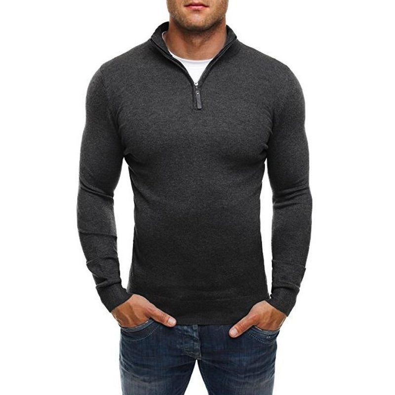 Maglione da uomo con mezza zip – Pullover aderente a maniche lunghe con collo alla coreana per un look a strati casual elegante