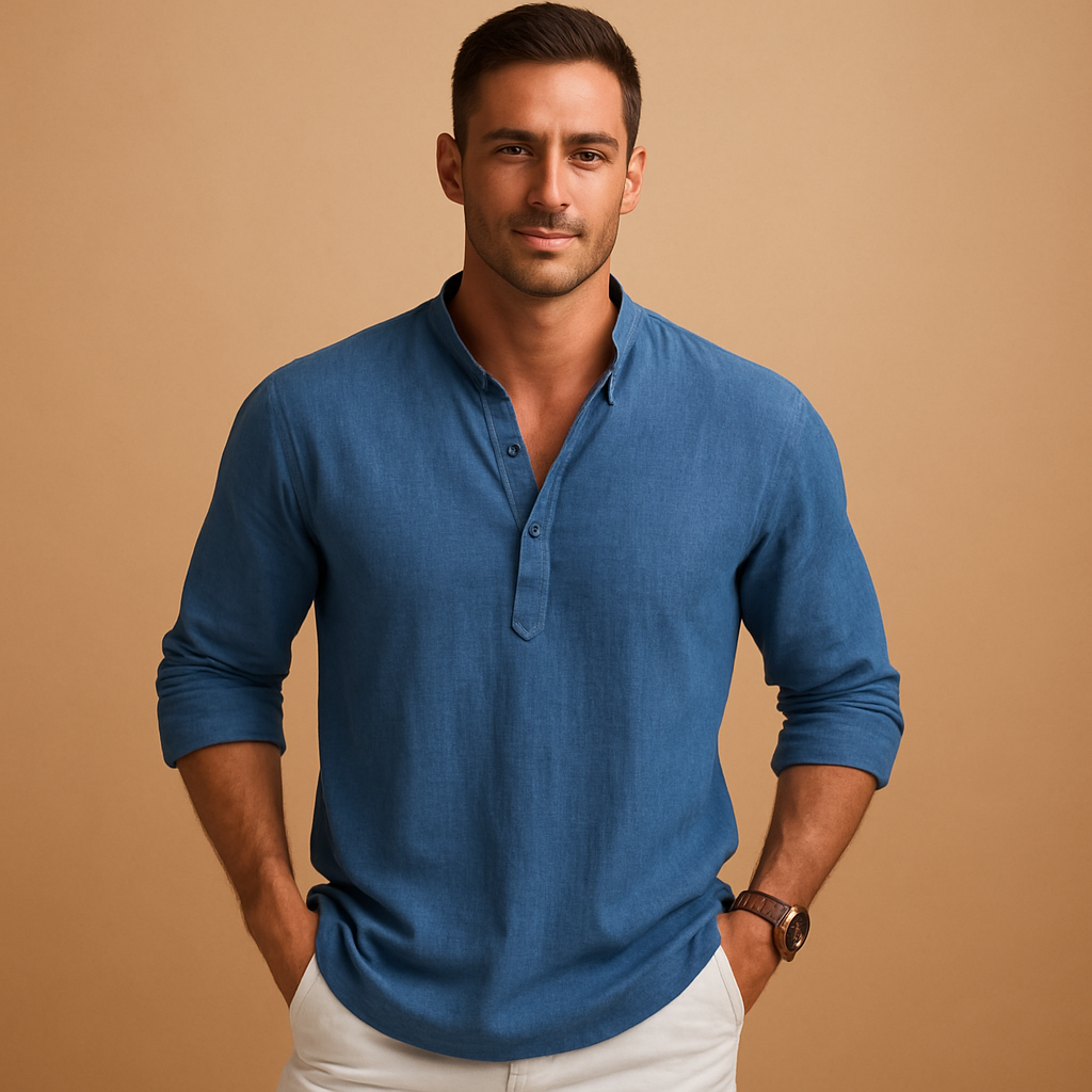 Maglietta da uomo con scollo a V estiva, leggera, traspirante, elegante, a maniche lunghe, casual e smart