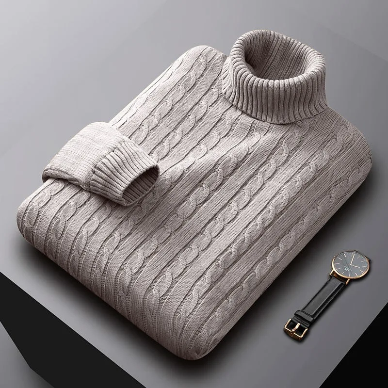 Men’s Cable-Knit Turtleneck Sweater – Warm Textured Layer for Smart Casual Autumn and Winter Wear