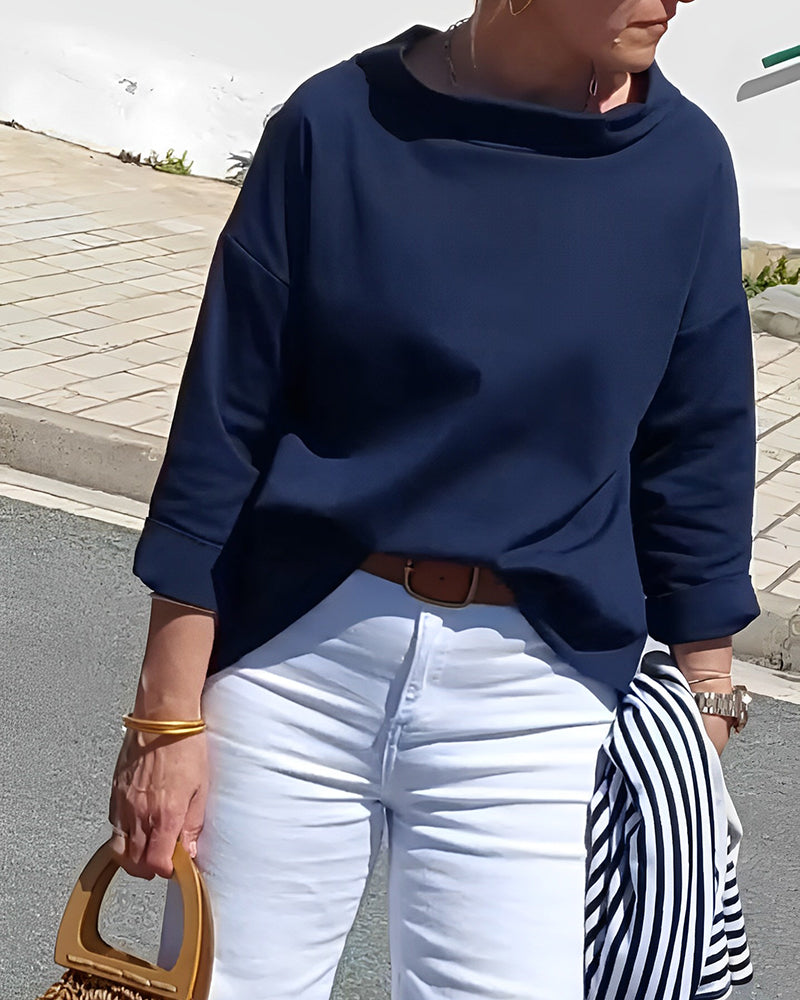 Blouse femme à encolure à revers – Coupe décontractée à manches trois-quarts pour le bureau et le quotidien
