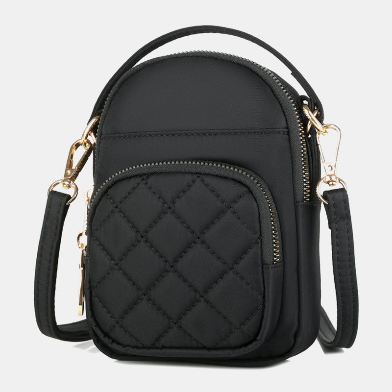 Women’s Quilted Mini Phone Crossbody Bag – Multi-Pocket Design with Adjustable Shoulder Strap