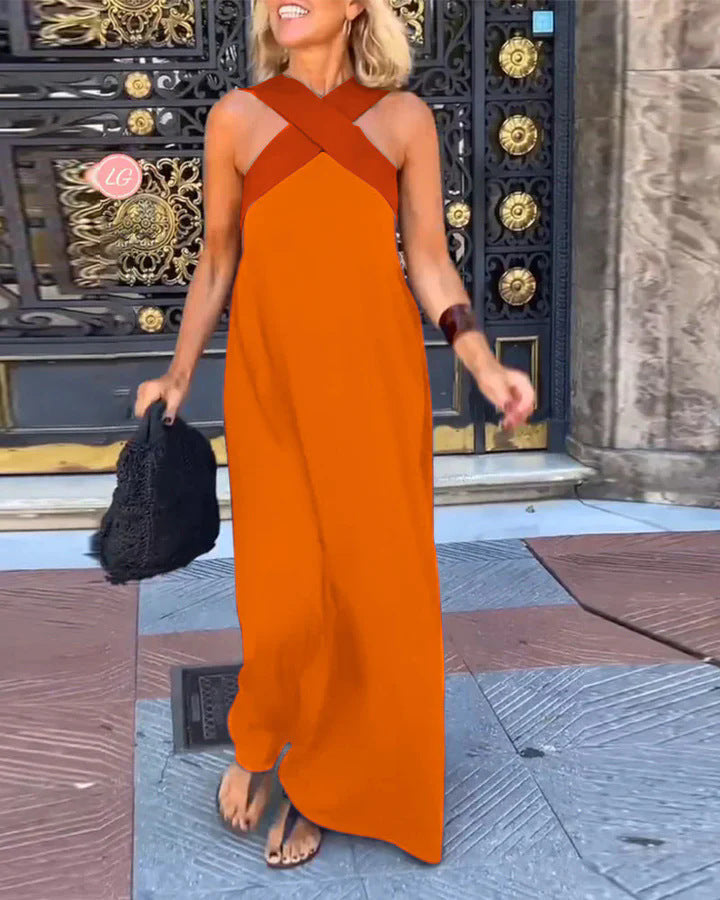 Női átlapolt halter maxi ruha légies sziluettel