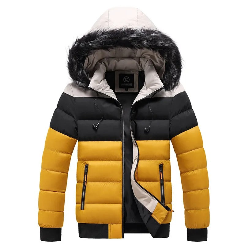 Doudoune thermique pour homme à capuche bordée de fourrure – Vêtement d’extérieur hivernal isolant pour une utilisation quotidienne et les activités en plein air par temps froid