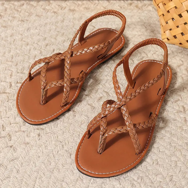 Sandales plates tressées pour femmes – chaussures à brides sécurisées pour les promenades de printemps et d’été