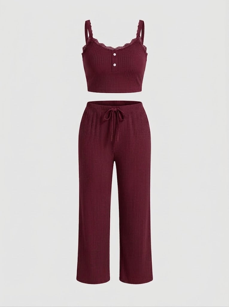 Dameset met geribde camisole en loungebroek – Relaxte tweedelige homewear