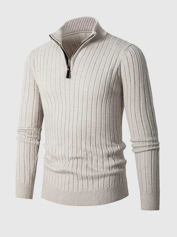 Men’s Ribbed Quarter-Zip Sweater – Slim Stand-Collar Knit for Smart Casual Wear