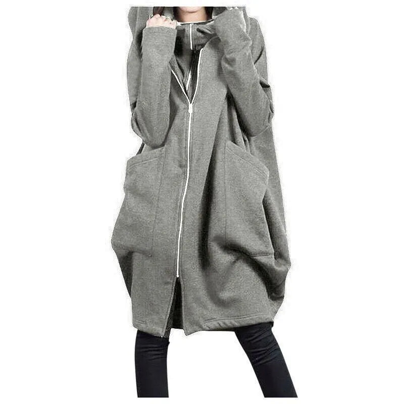 Women’s Oversized Hooded Long Winter Coat – Relaxed Zip-Up Layer for Casual Cold-Weather Wear