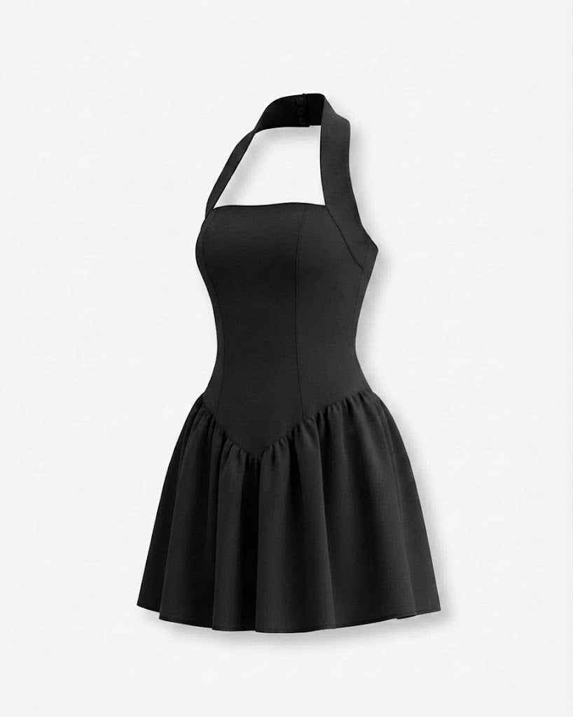 Mini-kjole til kvinder med halterneck, tætsiddende overdel og vidde forneden – elegant stil til særlige lejligheder og stilfulde aftener