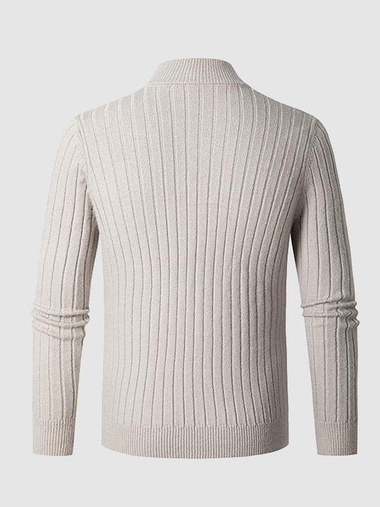 Men’s Ribbed Quarter-Zip Sweater – Slim Stand-Collar Knit for Smart Casual Wear