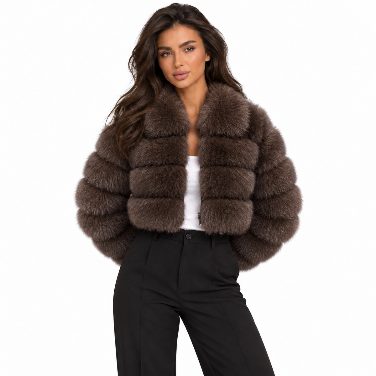 Damesjas van imitatiebont met kort model - zachte jas met revers voor herfst- en winteravonden