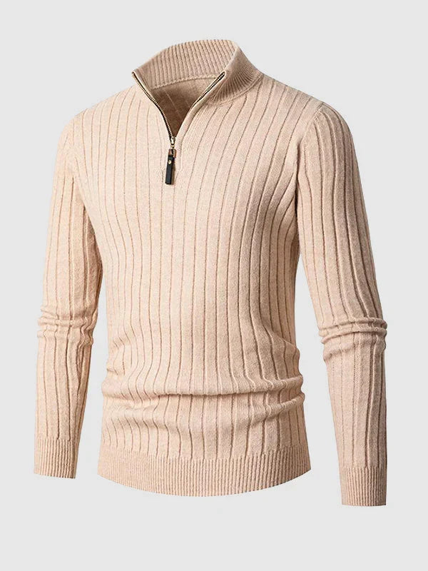 Men’s Ribbed Quarter-Zip Sweater – Slim Stand-Collar Knit for Smart Casual Wear