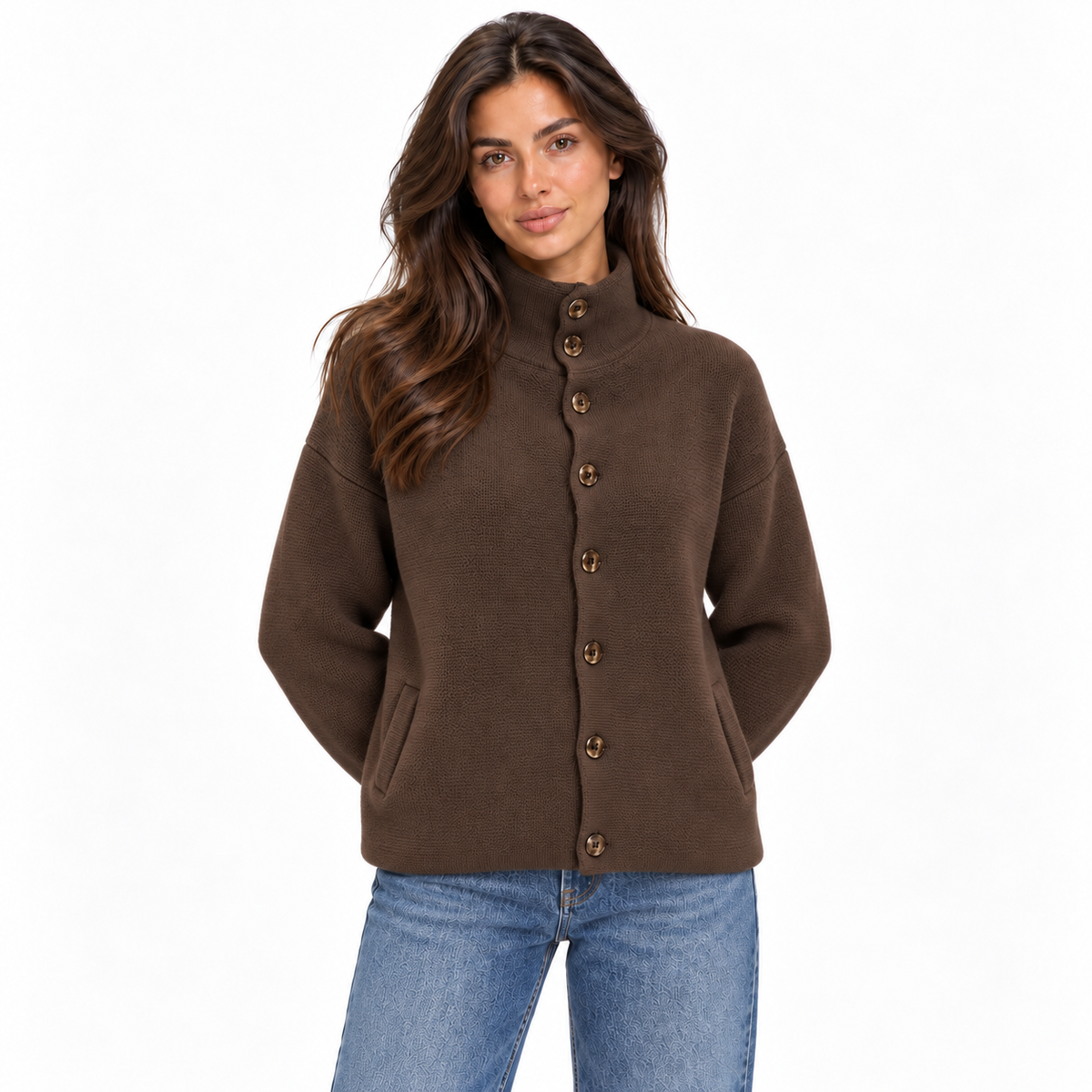 Cárdigan de punto para mujer con cuello mao y botones - capa holgada de manga larga para los días informales de otoño e invierno y un estilo elegante para el día a día