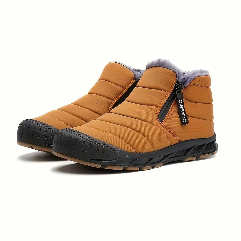 Unisex Quilted Winter Boots – Fur-Lined Slip-On Shoes with Side Zip and Gripped Sole