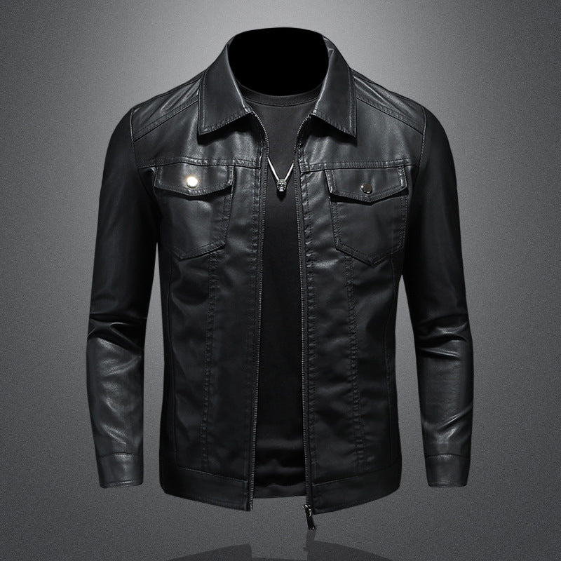 Men’s Vintage Leather Trucker Jacket – Structured Zip-Front Layer for Everyday Smart-Casual Wear