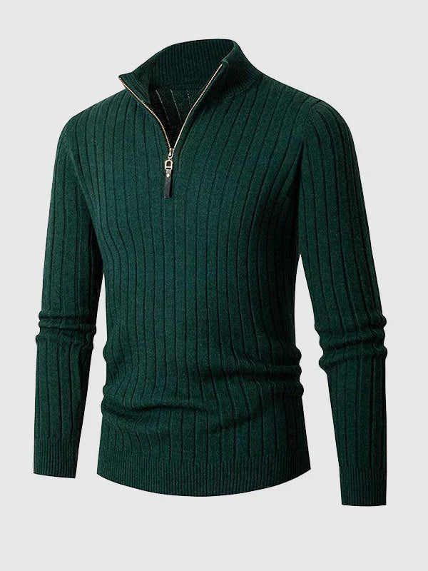 Men’s Ribbed Quarter-Zip Sweater – Slim Stand-Collar Knit for Smart Casual Wear