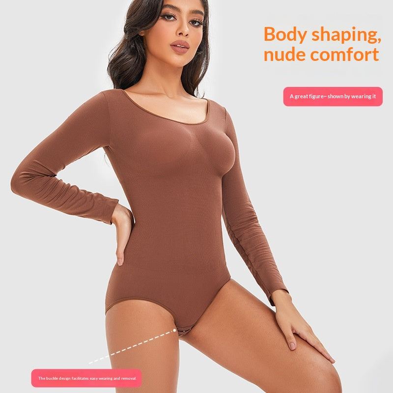 Dame langærmet bodystocking med glat og figursyet pasform