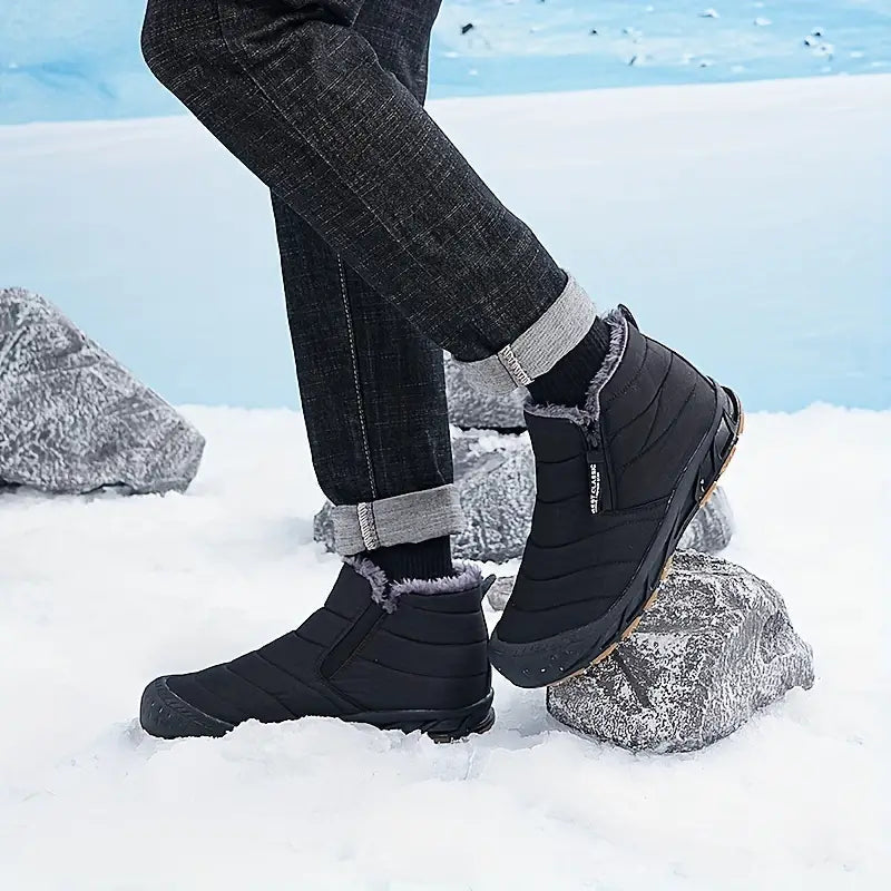 Unisex Quilted Winter Boots – Fur-Lined Slip-On Shoes with Side Zip and Gripped Sole